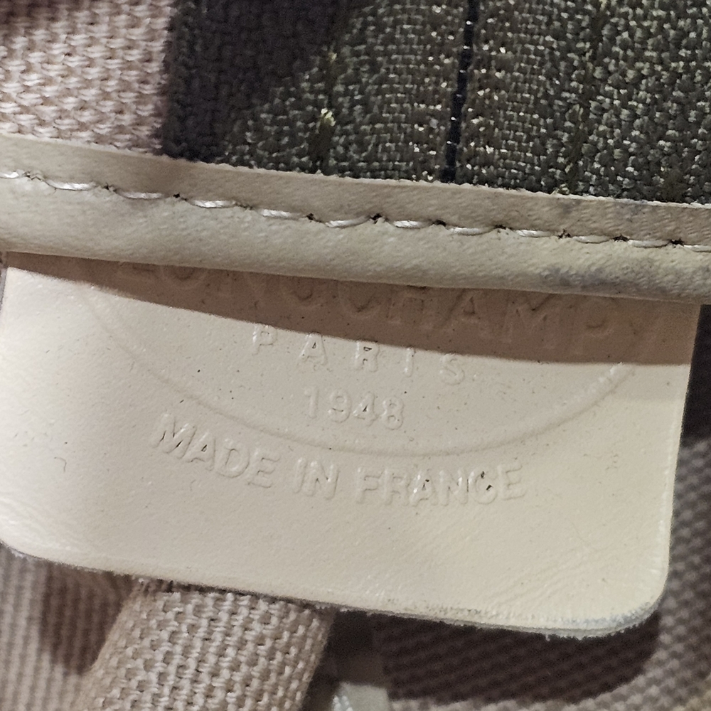 NWT Longchamp 1948 Canvas Pouch - Olive Green Small Handbag with Striped Handle - Picture 7 of 9